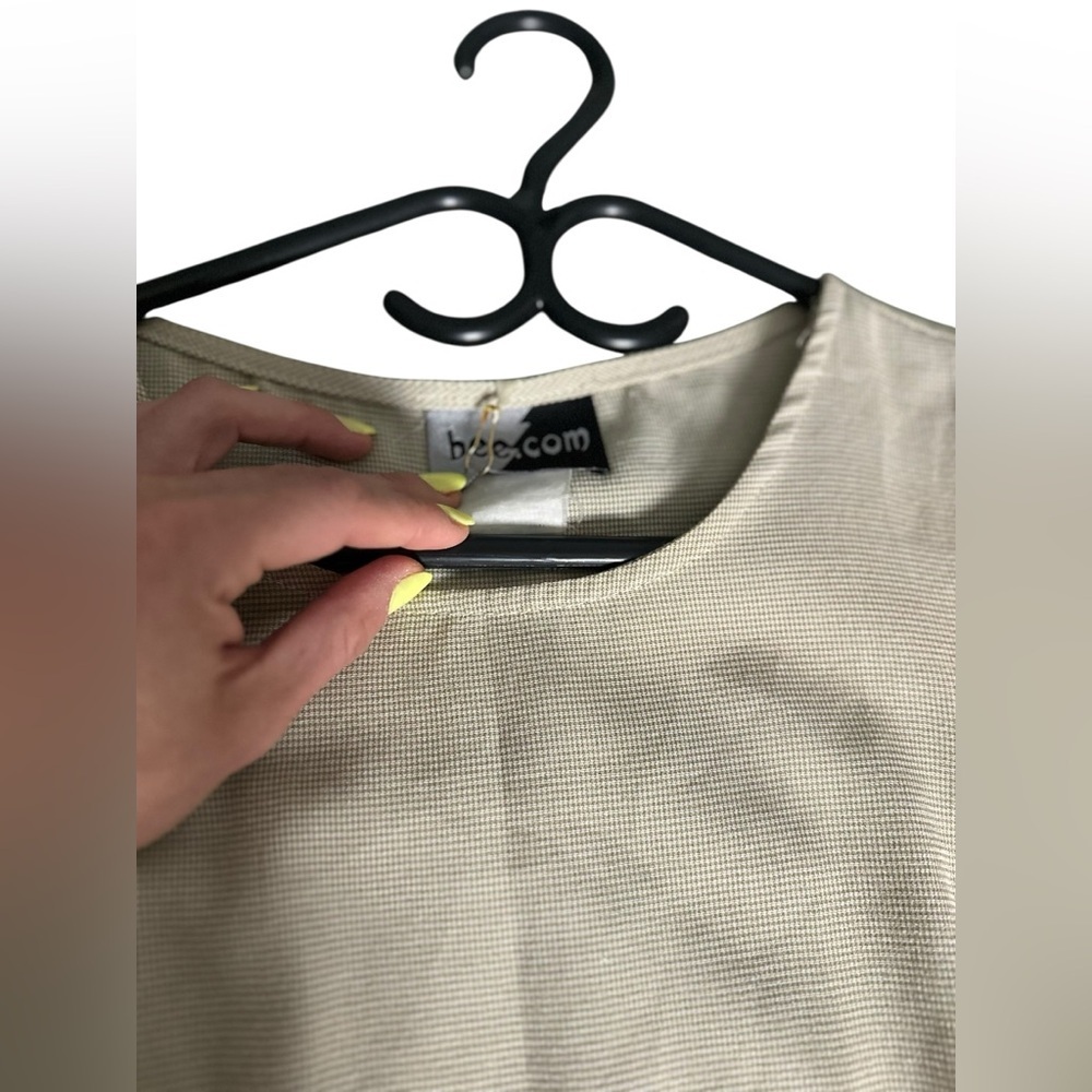 Vintage 90s, tan baby gingham dress, medium - Picture 2 of 10